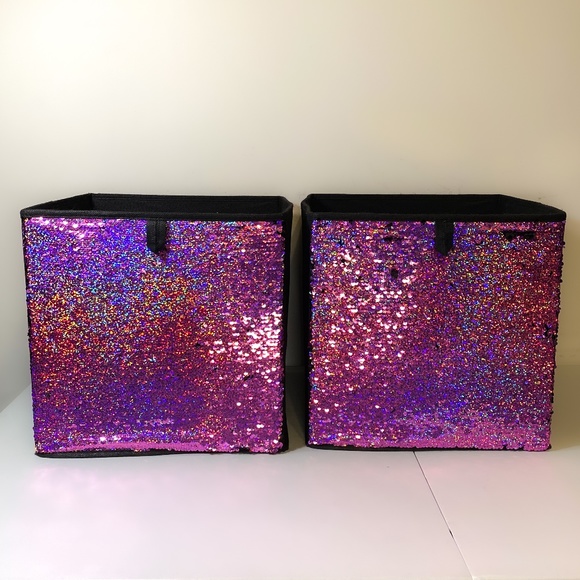 Organize It All Collapsible Fabric Storage Cube Pink to Black Sequin 2 boxes - Picture 1 of 3